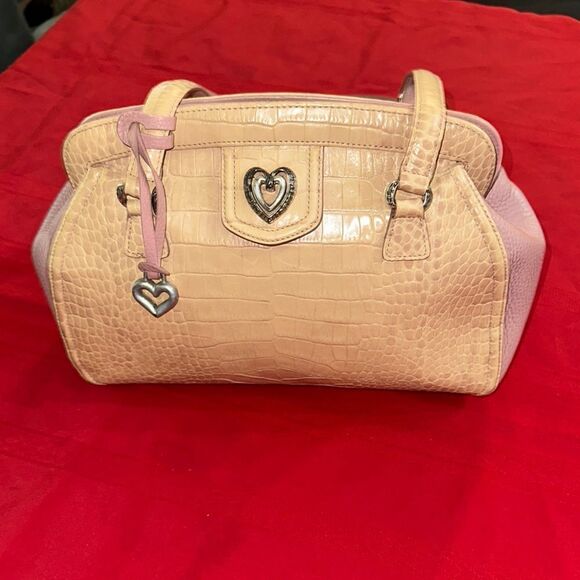 Brighton Heart Charm Beige and Pink Crocodile-Embossed Handbag - Picture 2 of 13